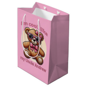 Sacola Para Presentes Média Eu sou o Urso Teddy Legal com Laço Rosa Personaliz