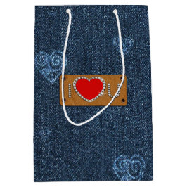 Sacola Para Presentes Média Eu Te Amo. Nome personalizado do padrão Denim Azul