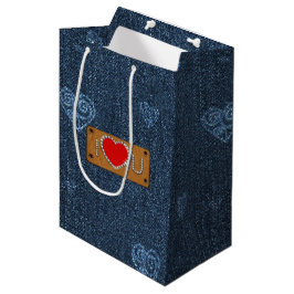 Sacola Para Presentes Média Eu Te Amo. Nome personalizado do padrão Denim Azul