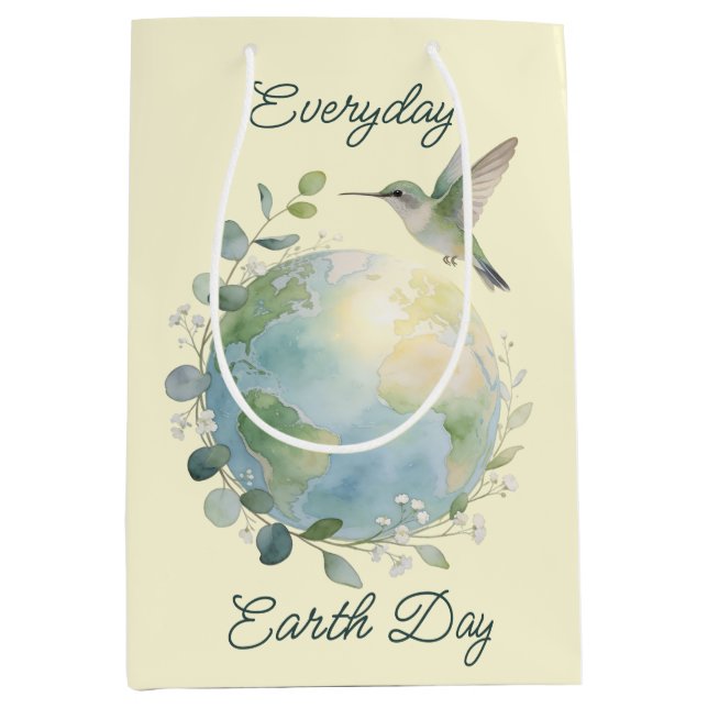 Sacola Para Presentes Média Everyday Earth Day Hummingbird Bird (Frente)