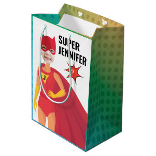 Sacola Para Presentes Média Excelente Super-Herói Rapariga Aniversário Dotad