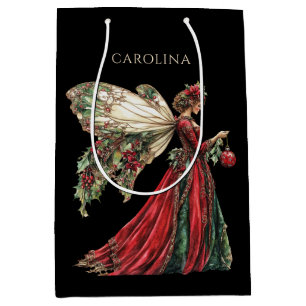 Sacola Para Presentes Média Fada de Natal da Forestcore Decoupage