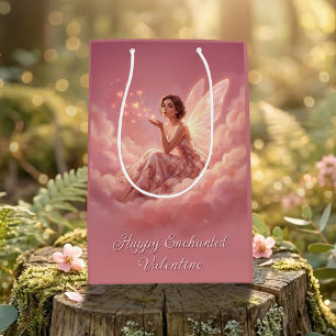 Sacola Para Presentes Média Fada do Dia dos Namorados em Nuvens Cor-de-Rosa Ar