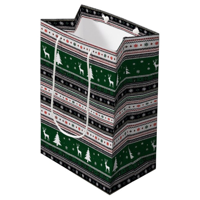 Sacola Para Presentes Média Fair Isle Holiday Knit (Frente inclinada)