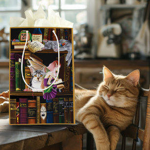 Sacola Para Presentes Média Fairy Cats Books Library Fantasy