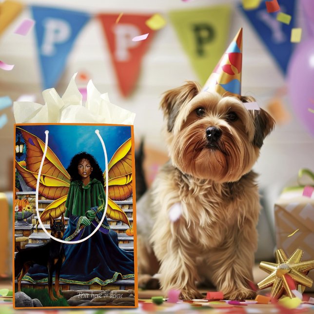 Sacola Para Presentes Média Fairy Guardian Doberman Dog (Criador carregado)