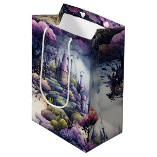 Sacola Para Presentes Média Fairytala em Fairyland Azul Escuro Roxo e Verde