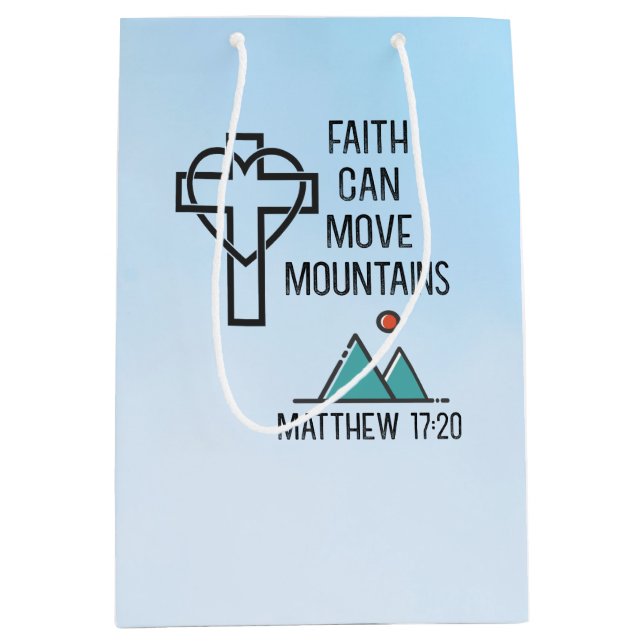 Sacola Para Presentes Média Faith Mover Montanhas Citação Bíblica Cristã (Frente)
