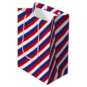 Sacola Para Presentes Média Faixa Diagonal Azul Vermelho Patriótica