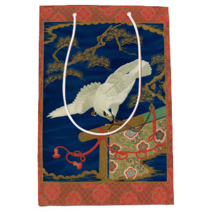 Sacola Para Presentes Média Falcão Branco Japonês Vintage Arte G.A. Audsley