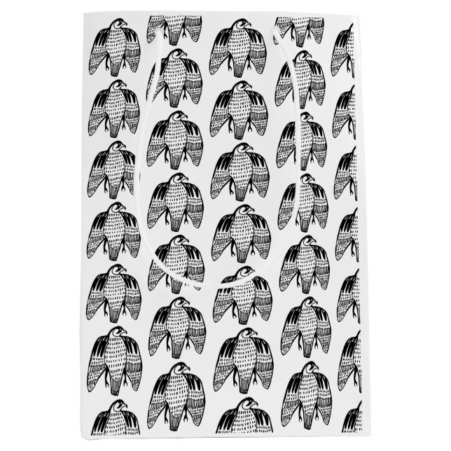 Sacola Para Presentes Média Falcões ferozes pretos em branco (Frente)