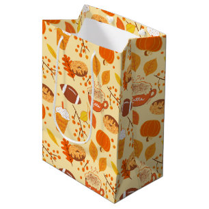 Sacola Para Presentes Média Fall Deixa Futebol e Pumpkin Spice Patterno