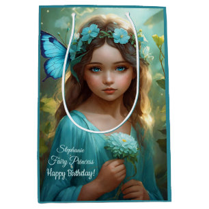 Sacola Para Presentes Média Fantástica Linda Cyan Green Fairy Girl