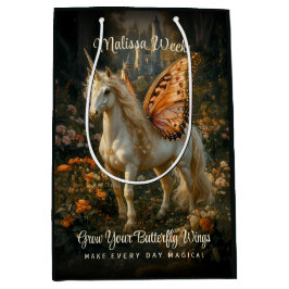 Sacola Para Presentes Média Fantasy Fairy Horse Orange Butterfly Wings