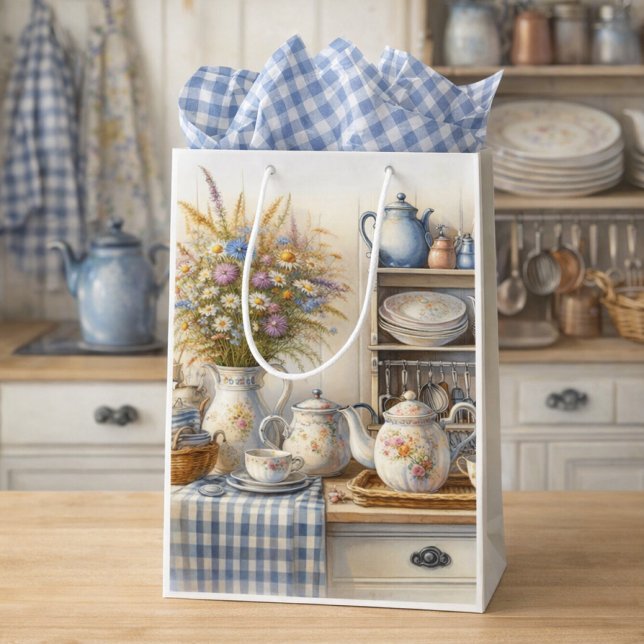 Sacola Para Presentes Média Farmhouse Coffee Pot and Wildflowers  (Criador carregado)