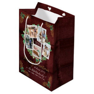 Sacola Para Presentes Média Farmhouse Family Photo Felry Christmas Wreath Wood