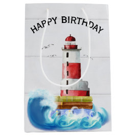 Sacola Para Presentes Média Farol De Aniversário Na Madeira De Corte