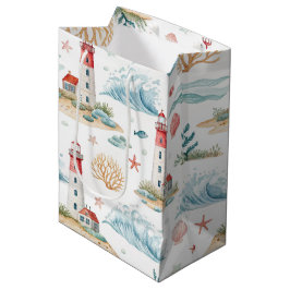 SACOLA PARA PRESENTES MÉDIA FAROL DE VERÃO E ONDAS QUEBRANDO