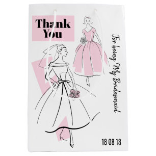 Sacola Para Presentes Média Fashion Noiva Rosa Obrigado Bridesmaid med rosa