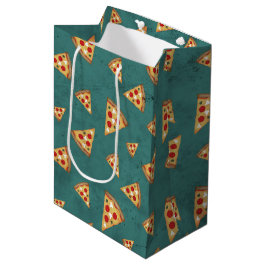 Sacola Para Presentes Média Fatias de pizza legais padrão vintage em azul turq