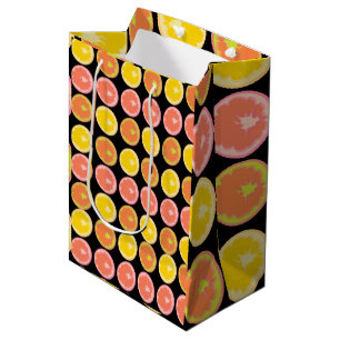 Sacola Para Presentes Média Fatias de Toranja Coloridas e Brilhantes