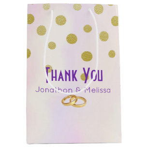 Sacola Para Presentes Média Faux Dourado Confetti em Purple Watercolor Obrigad