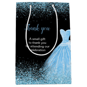 Sacola Para Presentes Média Faux Glitter Azul Claro 16 Aniversário