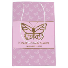 Sacola Para Presentes Média Faux Gold Foil Look Butterfly - Chá de fraldas rox