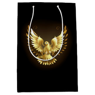 Sacola Para Presentes Média Faux Gold Foil Peace Dove em Preto