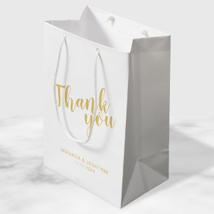 Sacola Para Presentes Média Favor branco e Dourado do roteiro moderno do