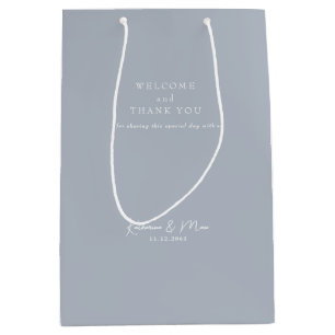 Sacola Para Presentes Média Favor de Casamento Bem-Vindo Obrigado Dusty Blue