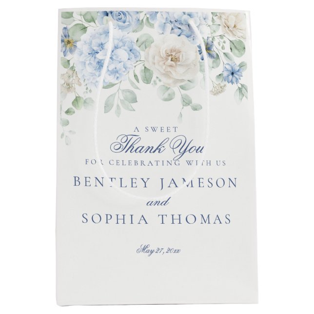 Sacola Para Presentes Média Favor de casamento de Something Blue Floral Hydran (Frente)
