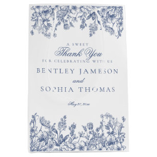 Sacola Para Presentes Média Favor de casamento floral vintage azul Chinoiserie