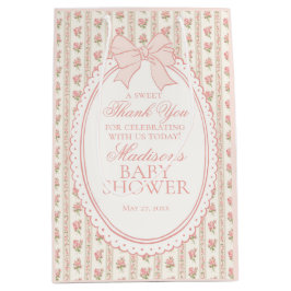 Sacola Para Presentes Média Favor de Chás de Bebê Floral Chique em Bege e Pêss
