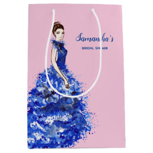 Sacola Para Presentes Média Favor de Chuveiro de Noiva Senhora com Vestido Azu