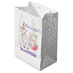 Sacola Para Presentes Média Fazenda de Caprino Animal Pastel 5 de Aniversário