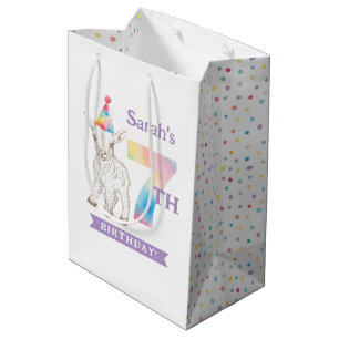 Sacola Para Presentes Média Fazenda de Caprino Animal Pastel 7 de Aniversário