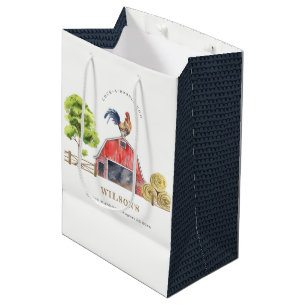 Sacola Para Presentes Média Fazenda de frango vermelho Aniversário de criança