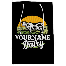 Sacola Para Presentes Média Fazenda de Laticínios Sunset ADD NOME Vaca Holstei