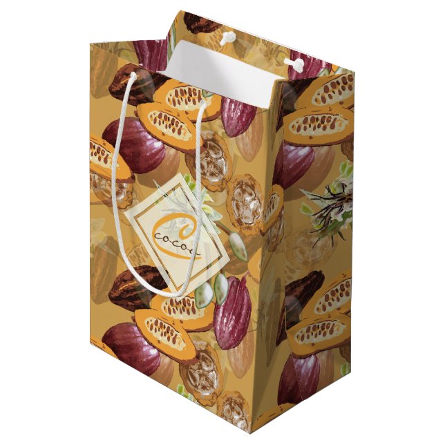 Sacola Para Presentes Média Feijões de cacau, Flores de Chocolate, presentes n (Frente inclinada)