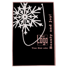 Sacola Para Presentes Média Feira de Natal Papel Salmonar Preto de Cabelo Rosa