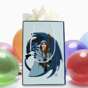 Sacola Para Presentes Média Feiticeira do Dragão Azul Flocos de Neve