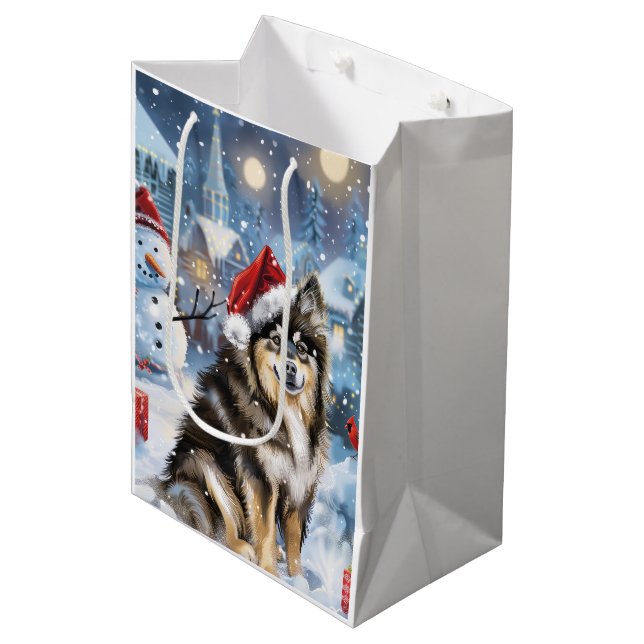 Sacola Para Presentes Média Felicidade natalícia finlandesa Lapphund Winter Wo (Frente inclinada)