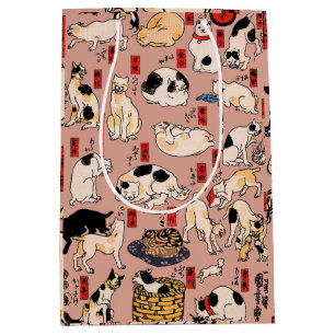 Sacola Para Presentes Média felinos japoneses gatinho Ukiyo-e engraçado