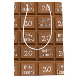 Sacola Para Presentes Média Feliz 20 Aniversário Bar de chocolate doce