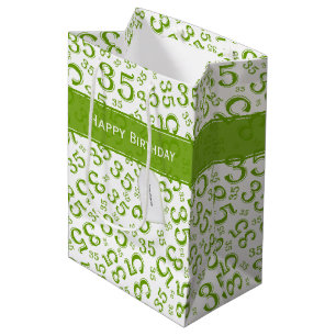 Sacola Para Presentes Média Feliz 35º aniversário Número Padrão Verde/Branco