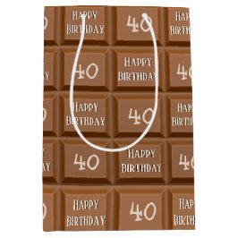 Sacola Para Presentes Média Feliz 40º Aniversário Barra de Chocolate