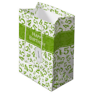 Sacola Para Presentes Média Feliz 45º aniversário Número Padrão Verde/Branco
