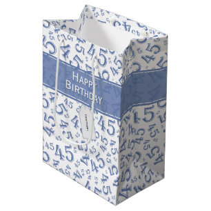 Sacola Para Presentes Média Feliz 45º aniversário Padrão Azul/Branco