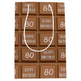 Sacola Para Presentes Média Feliz 80 Aniversário Bar de chocolate doce
